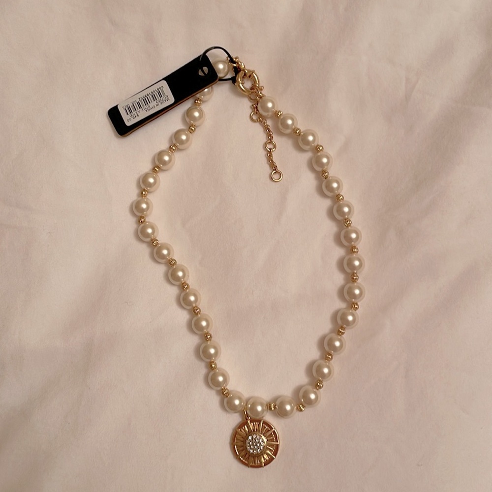 NWT J.Crew faux pearl necklace with charm.